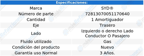 Amortiguador Gas Tras Izquierdo O Derecho Van 84 Al 89 Syd Foto 2