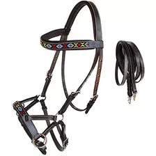 Horse Western Black Leather Tack Beaded Bitless Sidepul...