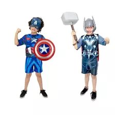 Fantasia Capitão America E Thor C/ Martelo, Escudo, Mascaras