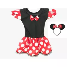 Fantasia Minnie Infantil Vermelha Kit Vestido E Tiara Oferta
