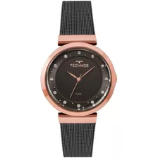 Relógio Technos Feminino Elegance Crystal 2035mmw/4c Cor Da Correia Preto Cor Do Bisel Dourado Rose Cor Do Fundo Preto