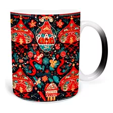 Taza Mágica Sublimada 315 Ml Navidad Patrón Esferas Café Té