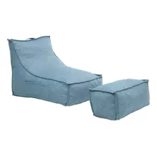 Sillón Pouf Con Apoya Piés Celeste / Sillón Relan