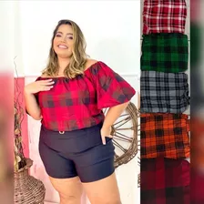 Nova Coleção De Blusas Plus Size Xadrez Em Várias Cores De 