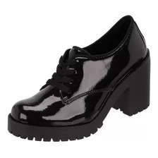 Sapato Feminino Oxford Salto Grosso Bota Tratorada Cano Curt