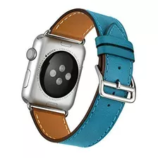 Pulseira Heras Couro Para Apple Watch 38/40/41mm 42/44/45mm Cor Azul Largura 44.42 Mm