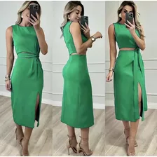 Conjunto Cropped E Saia Midi Em Alfaiataria Lançamento Moda