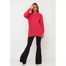 Blusa De Trico Feminina Alongada Moda Frio Novidade - Pink