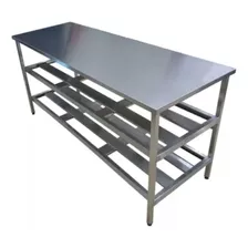 Mesa Inox Industrial 1,80x 0,70x 0,90 Prateleiro Duplo