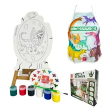 Kit Pintura Meninas Com Cavalete Madeira 4 Telas 6 Tintas