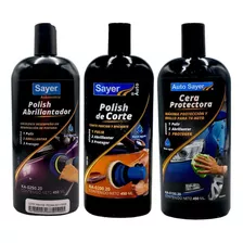 Kit Polish Cera Y Abrillantador Automotriz Sayer 3 Pzas