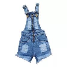 Jardinheira Jeans Short Infantil Menina 2,4 E 6 Anos