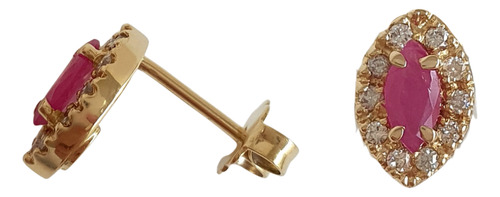 Brinco De Ouro 18k 750 Com Rubis E Diamantes Amarelo