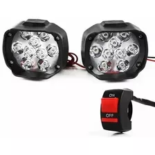 2 Faros Auxiliar Moto Cuatri Auto 9 Led + Ficha Switch 12v B