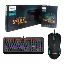 Kit Teclado Mecânico E Mouse Gamer C/fio Usb Led Rgb Philips