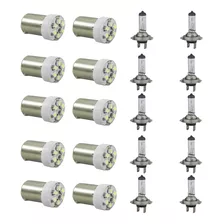 Kit 10 Lâmpadas H7 24v + 10 Lâmpadas 1 Polo 6 Leds Branca