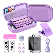 Paquete Accesorios Para Nintendo Switch Oled Estuche Morado