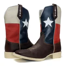 Bota Texana Estrela Americana Sola Marfim Bico Quadrado