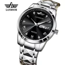 Lanmsom Relógio De Luxo Diamante Quartzo Calendário