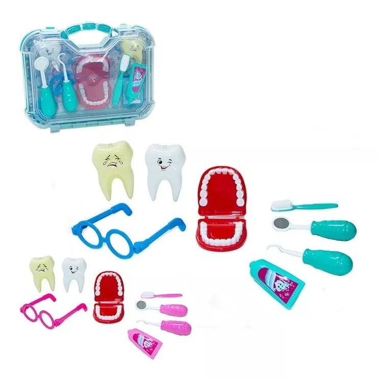 Kit Maleta Mini Dentista Brinquedo Infantil Criança Rosa