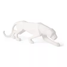 Escultura Leopardo Pantera Em Poliresina Branca Mart 61cm