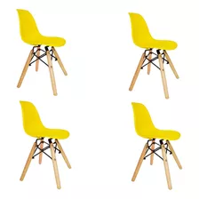 Kit 4 Cadeiras Infantil Eiffel Plástico Pés De Madeira 
