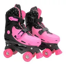 Patins Tradicional Roller Ajustavel Rosa Com Glíter Dm Toys 