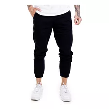 Calça Jogger Sarja Preta Masculina Com Punho Grossa Premium