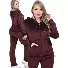 Conjunto Feminino Calça E Jaqueta Capuz Touca Oncinha Frio