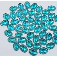 50peça- Chaton Oval Açúcarado 13x18mm Azul Turquesa 