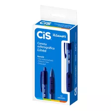 Caixa 12x Caneta Retratil Emborrachada Cis Linea 0.7mm Azul