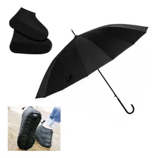 Guarda Chuva Reforçado Anti Vento Para Carro + Capa De Tenis Cor Preto Desenho Do Tecido Liso