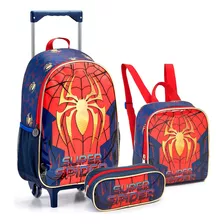 Kit Mochila De Rodinhas Escolar Infantil Super Spider Aranha