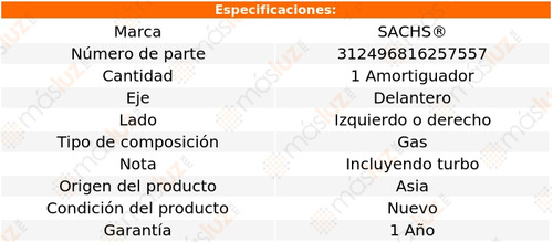 1- Amortiguador Gas Delantero Izq/der Pt Cruiser 00/10 Sachs Foto 2