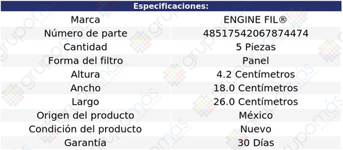 5 Filtros De Aire Engine Fil P/ Hyundai Tiburon L4 1.8l 1997 Foto 2