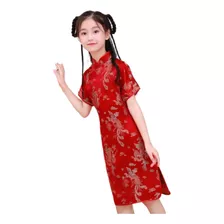 Vestido Infantil Com Estampa De Dragão E Fênix - Vermelho