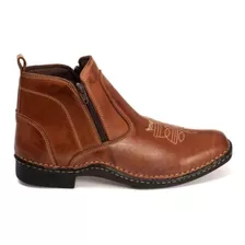 Bota Botina Comfort Masculina Em Couro Ziper