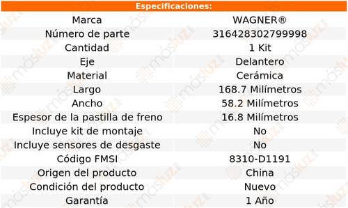 Balatas Ceramicas Delanteras Nissan Nv350 Urvan 14/20 Wagner Foto 2