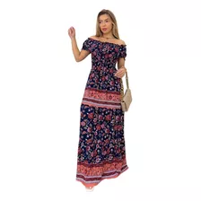 Vestido Longo Feminino Com Estampa Floral Modelo Ciganinha 