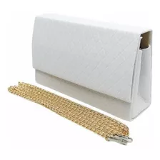 Bolsa Festa Balada Casual Clutch Alça Transversal Matelasse Cor Branco Com Dourado