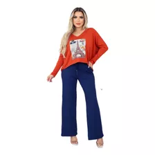 Conjunto Feminino Blusa Manga Longa E Calça Inverno Frio