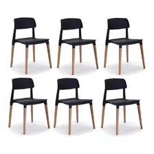 Sillas De Comedor Milan Apilables Madera Nordicas Pack 6 Ct Color De La Estructura De La Silla Negro