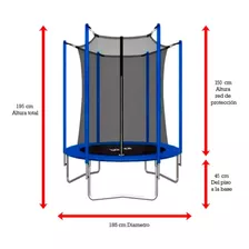 Cama Elástica Bounce Ce06ft Con Diámetro De 185 cm, Color Del Cobertor De Resortes Azul Y Lona Negra