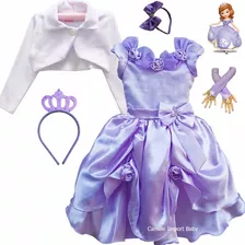 Vestido Princesa Lilas Sofia Com 2 Tiaras Bolero E Luvas 