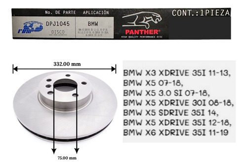 Disco De Freno Delantero Dpj1045 Bmw X3- X5- X6 Foto 2