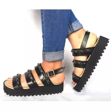 Sam123 Sandalias Plataforma Goma Talles Grandes Saona Negra