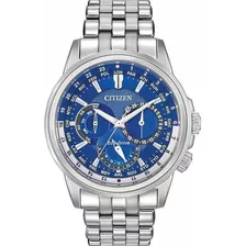 Citizen World Time Chronograph Eco-drive Color De La Correa Plata Color Del Bisel Plateado Color Del Fondo Azul