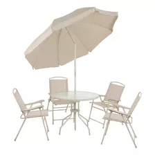 Conjunto De Mesa Com 4 Cadeiras + Guarda Sol Gigante Malibu