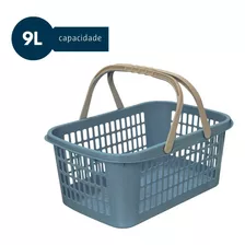 4 Cesto Cestinho Plástico 9l C/ Alça Resistente Compras Loja Cor Azul