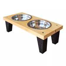 Comedor Para Mascotas (talla M) En Madera De Pino Lacado